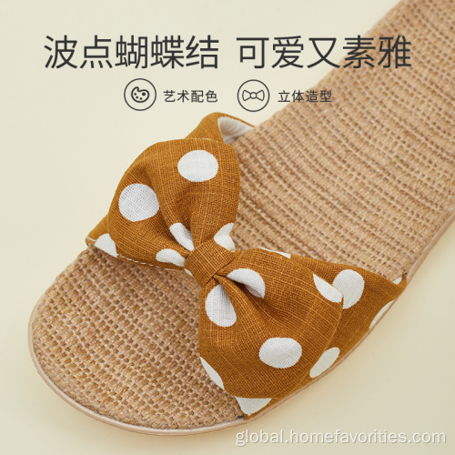 Ladies Bow Shoes Slipper Japanese Style Linen Bow Slippers Supplier